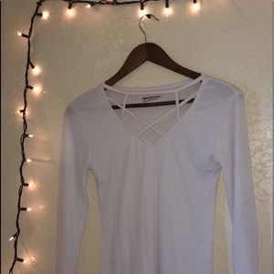 white long sleeve lace-up
